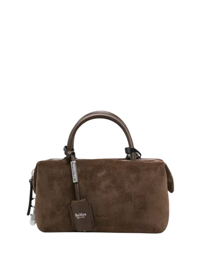 Max Mara Holdallsling Mini Suede Shoulder Handbag With Adjustable Strap In Brown