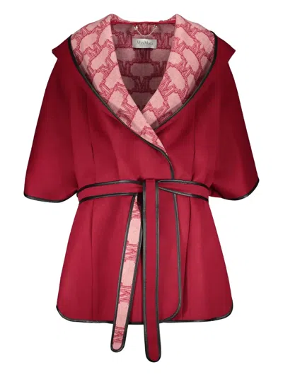 Max Mara Hooded Belted Cape In Red