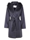 Max Mara Hooded Belted Coat In Blue