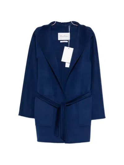 Max Mara Hooded Belted Coat In Blue