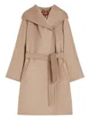 Max Mara Studio Double-drap Virgin Wool Belted Jacket With Side Welt Pockets In Neutral