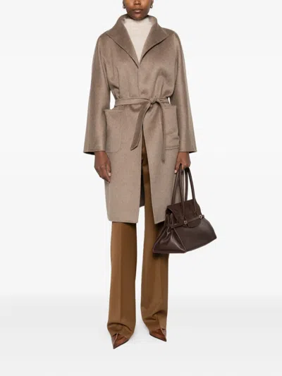 Max Mara Hooded Belted Coat In Brown