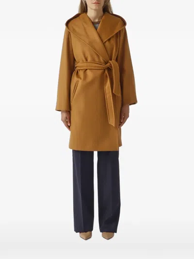 Max Mara Hooded Belted Coat In Brown