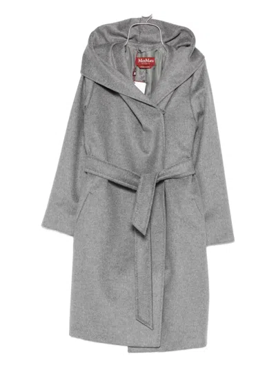 Max Mara Hooded Belted Coat In Gray