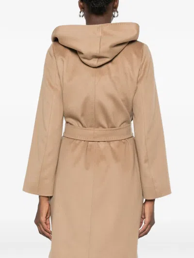 Max Mara Hooded Belted Coat In Brown