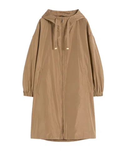 Max Mara Hooded Belted Raincoat In Brown