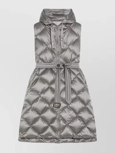 Max Mara Hooded Belted Vest In Water-repellent Canvas In Gray