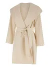 Max Mara Hooded Belted Wool Coat In Neutral