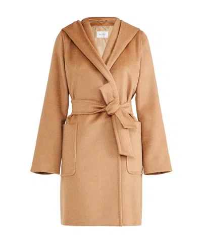 Max Mara Hooded Camel Hair Coat In Brown
