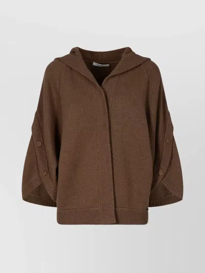Max Mara Wool And Cashmere Hooded Cardigan Clothing In Brown