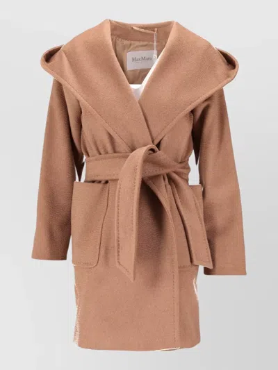 Max Mara Hooded Coat Belted Waist Front Pockets In Brown