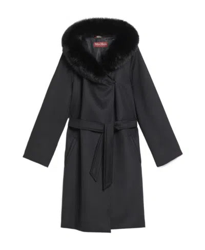 Max Mara Hooded Coat In Black
