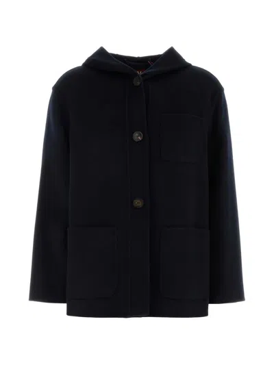 Max Mara Hooded Coat In Blue
