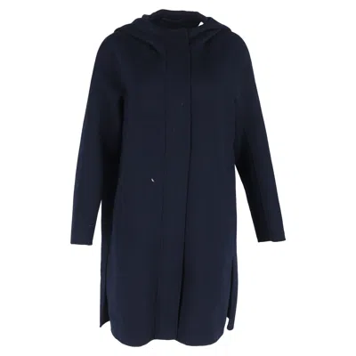 Max Mara Hooded Coat In Navy Blue Wool