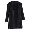 Max Mara Hooded Coat With Belt In Black Wool In Black