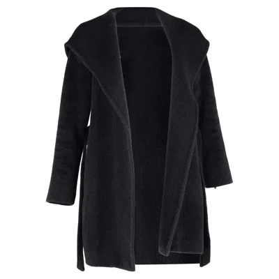 MAX MARA HOODED COAT WITH BELT IN BLACK WOOL