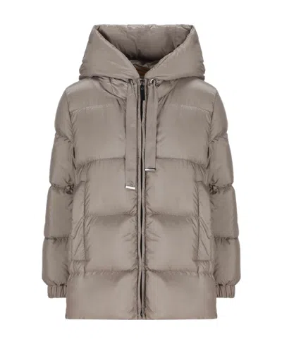 Max Mara Hooded Down Jacket In Gray