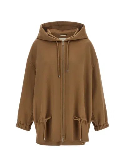 Max Mara Hooded Drawstring Coat In Brown