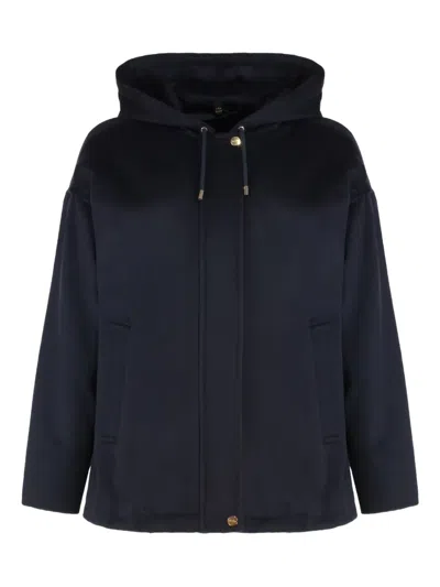 Max Mara Studio Wool Blend Quilted-lining Zip Sweater Jacket With Pockets In Blue