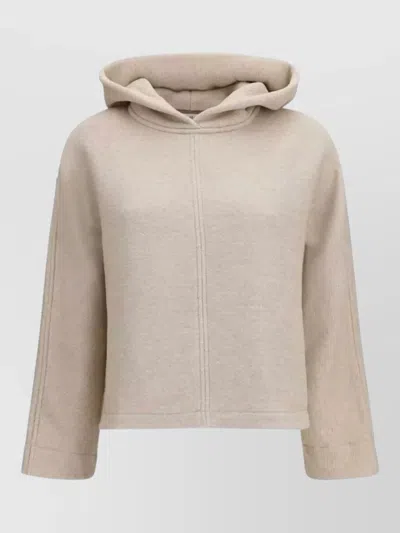 Max Mara Hooded Knit Sweater Long Sleeves Straight Hem In Neutral