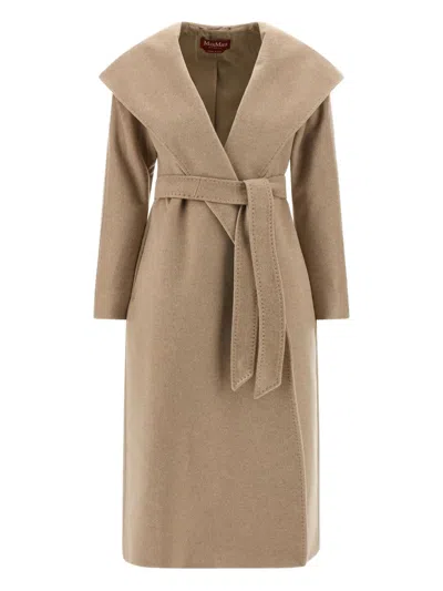 Max Mara Hooded Knotted Coat In Brown