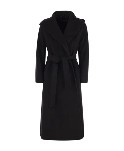 Max Mara Hooded Long-sleeved Coat In Black
