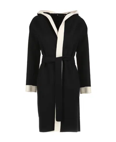 Max Mara Hooded Overcoat In Black