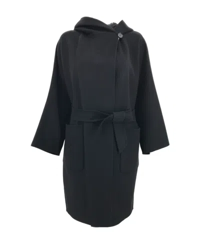 Max Mara Hooded Overcoat In Black