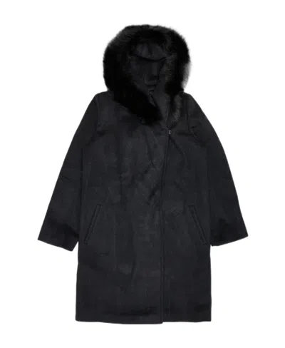 Max Mara Hooded Overcoat In Black