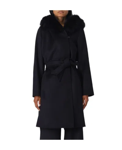 Max Mara Hooded Overcoat In Black