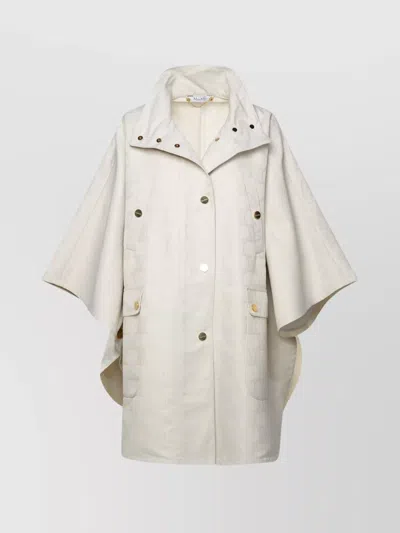 Max Mara Hooded Polyester Cape Sleeves Coat In White