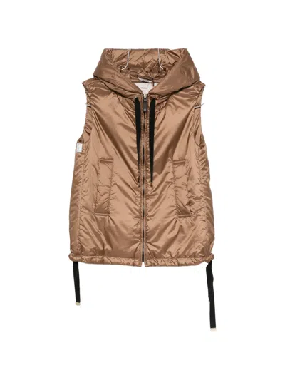Max Mara Hooded Puffer Gilet In Brown