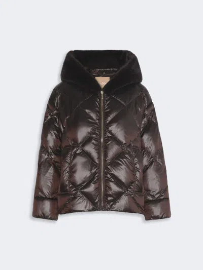 Max Mara Hooded Puffer Jacket In Water-repellent Plain-weave Fabric In Brown