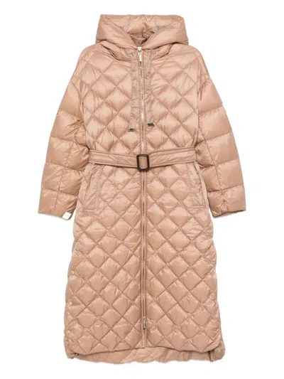 Max Mara Hooded Quilted Coat In Neutral