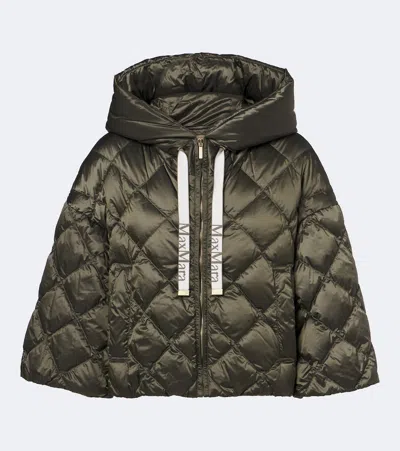 Max Mara Hooded Quilted Cropped Down Jacket In Green