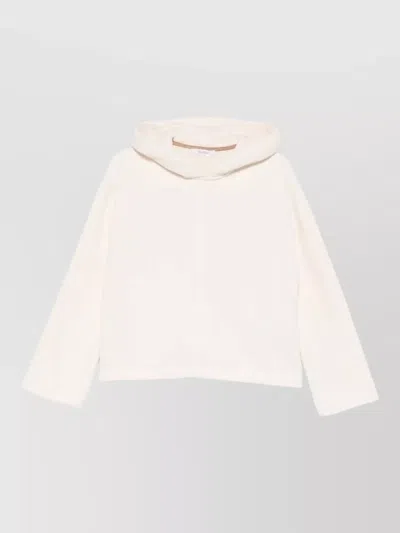 Max Mara Hooded Silk Nylon Blend Long Sleeve Top In White