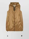 Max Mara Hooded Sleeveless Mid-length Coat With Adjustable Drawstrings In Burgundy