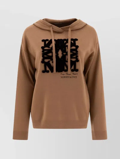 Max Mara Hooded Sweatshirt With Drawstring And Graphic Detail In Brown