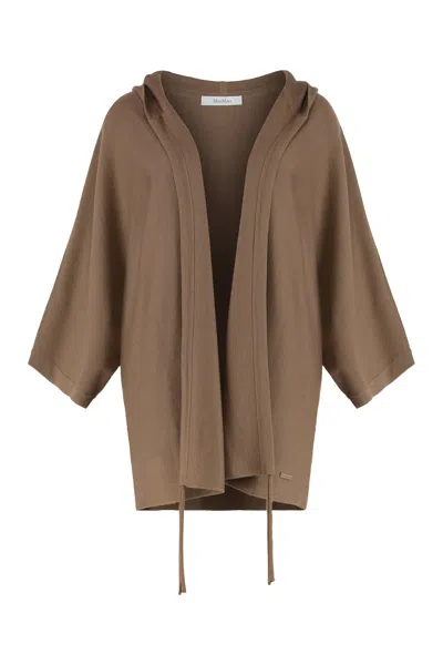 Max Mara Hooded Virgin Wool Cardigan In Brown