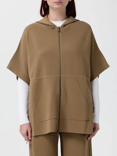 Max Mara Hooded Viscose Cape With Zip Closure In Brown