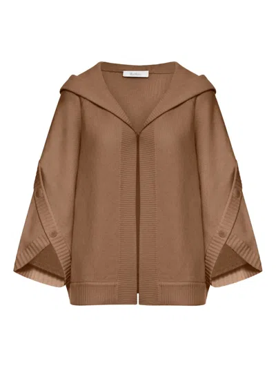 Max Mara Hooded Wide-sleeve Cardigan In Brown