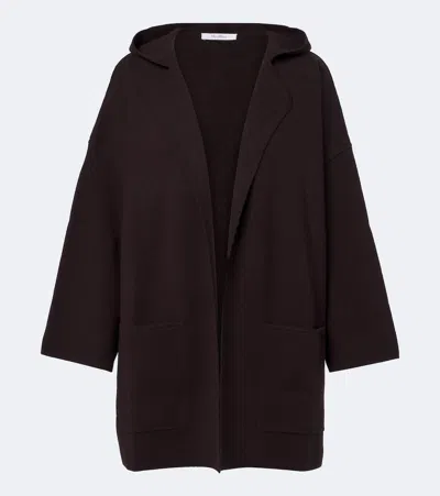 Max Mara Hooded Wool And Cashmere Cardigan In Brown