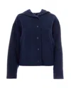 Max Mara Hooded Wool Blend Button-front Jacket In Blu