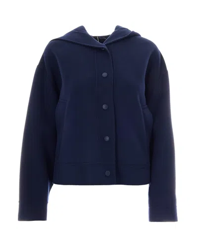 Max Mara Hooded Wool Blend Button-front Jacket In Blu