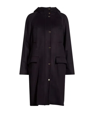 Max Mara Hooded Wool Coat In Black