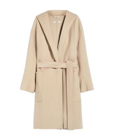 Max Mara Hooded Wool Coat In Nude