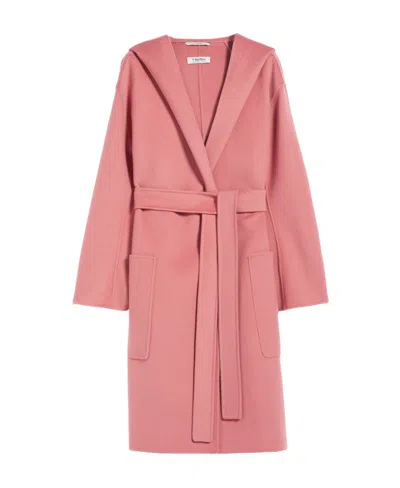 Max Mara Hooded Wool Coat In Pink