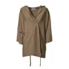 Max Mara Hooded Wrap Coat With Relaxed Fit And Three-quarter Sleeves In Brown