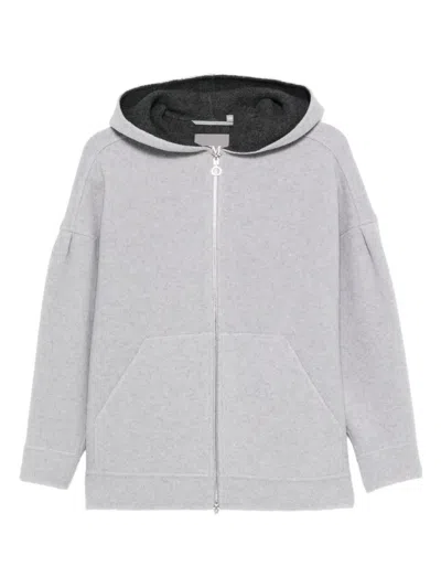 Max Mara Hooded Zip-front Jacket In Gray