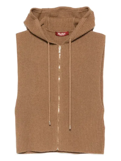 Max Mara Hooded Zip-front Top In Brown